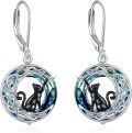wholesale 925 Sterling Silver Moon Cat Earrings w/ Blue & Green Swarovski Crystals Leverback  for Her-0-0
