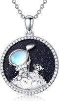 wholesale 925 Sterling Silver Moonstone Astronaut & Ufo Pendant Necklace for Women and Men-0-0