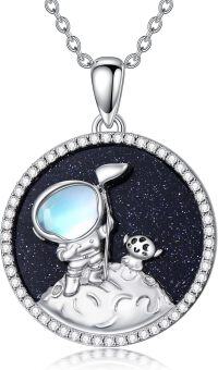 wholesale 925 Sterling Silver Moonstone Astronaut & Ufo Pendant Necklace for Women and Men-Astronaut Alien