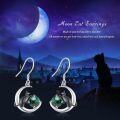wholesale 925 Sterling Silver & Malachite Adorable Cat Earrings – Playful Black Cat on Moon with Gemstone Accents-0-5