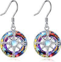 wholesale 925 Sterling Silver Rainbow Crystal Compass Drop Dangle Earrings for Women Girls Graduation Travel Gifts-Purple-Compass Earrings with Volcano Crystal