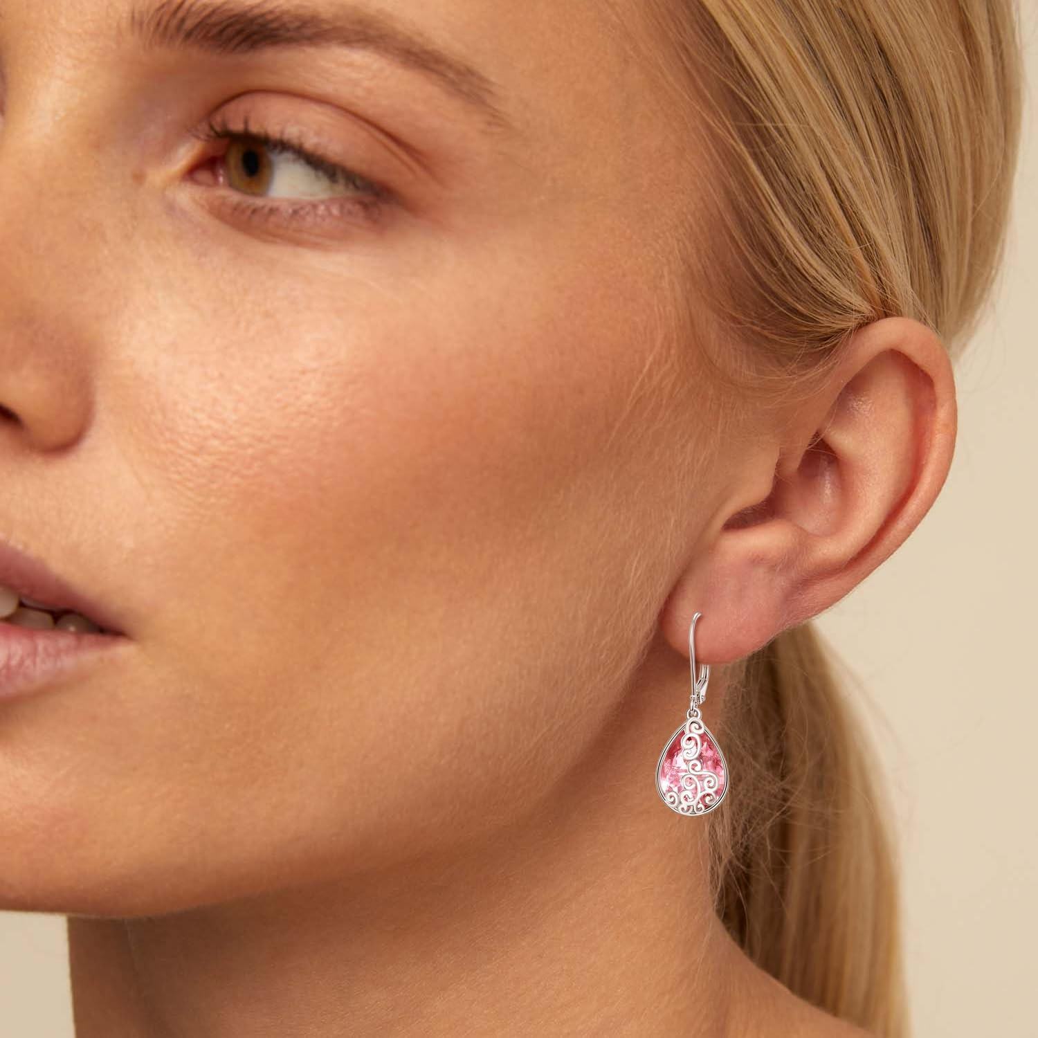 Sterling Silver Birthstone Teardrop Leverback Dangle Earrings-0-4