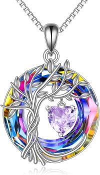 wholesale Sterling Silver Crystal Tree of Life Necklace for Women Birthstone Pendant-06-Jun-Alexandrite