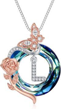 wholesale TOUPOP Christmas Gifts Necklace For Women Rose Necklace With Butterfly L Initial Necklace 925 Sterling Silver With L Letter Blue Crystal Birthday Gifts For Her Mom Wife Girlfriend, 20*20 Inch -undefined