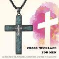 wholesale 925 Sterling Silver Black Plated Turquoise Stone Inlay Cubic Zirconia Cross Pendant Necklace for Men Religious s-0-5