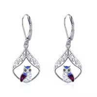 wholesale 925 Sterling Silver Owl Filigree Teardrop Leverback Dangle Earrings Wholesale for Women Girls Gifts-Owl