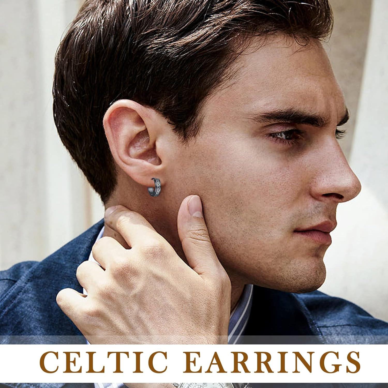  Sterling Silver Cross Viking Hoop Earrings for Men Father s Day Gift for Dad Husband -0-4