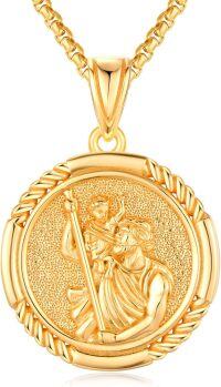 wholesale Gold 925 Sterling Silver St. Christopher Pendant Necklace for Men Women Catholic s 24 Chain-B03 - Round St Christopher(Gold)