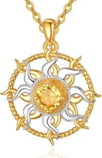 wholesale Gold-Plated 925 Sterling Silver Sunburst Apollo Celestial Pendant Necklace-Gold Sun