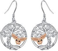 wholesale 925 Sterling Silver Owl Tree of Life Dangle Drop Earrings for Women Gifts-Tree of Life Owl Earrings