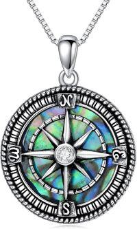 wholesale 925 Sterling Silver Abalone Shell Compass Pendant Necklace - Graduation Gifts for Her 2023-Silver