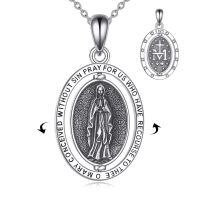 wholesale 925 Sterling Silver Miraculous Medal Pendant Necklace with Chain - Catholic Gift for Women and Men-Virgin Mary