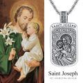 wholesale 925 Sterling Silver Saint Joseph Pendant Oxidized Religious Dog Tag With Rope Chain-0-5