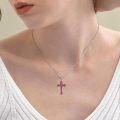 wholesale 925 Sterling Silver Red Enamel Gothic Cross Pendant Necklace for Women Christian s-0-1