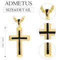 wholesale Gold 925 Sterling Silver Cross Pendant Necklace with Black Enamel and CZ Accents on Rolo Chain for Men (24)-0-1
