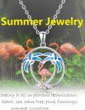 wholesale 925 Sterling Silver Blue Fire Opal Pink Flamingo in Palm Tree Design Pendant Necklace for Women Girls Gift Jewelry Accessories 45cm Chain Length-0-3