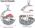 wholesale 925 Sterling Silver Mushroom Pendant with Red Cap and Flowers on Crescent Moon Chain for Women Girls  48cm Length-0-4