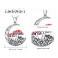 wholesale 925 Sterling Silver Mushroom Pendant with Red Cap and Flowers on Crescent Moon Chain for Women Girls  48cm Length-0-4