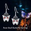 wholesale 925 Sterling Silver Red Crystal Black Rose Skull Butterfly Dangle Drop Gothic Earrings for Women Gifts-0-1