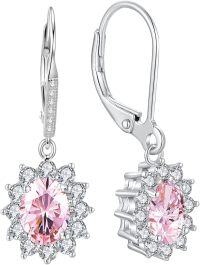 wholesale Sterling Silver Oval Cut Birthstone Dangle Leverback Earrings for Women Mom-Pink Earrings for Women