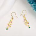 wholesale 14k Yellow Gold Christmas Tree Earrings With Pink Green And White Gemstones-0-2