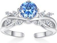 wholesale 925 Sterling Silver Aquamarine Opal Heart Round Vine Leaf Open Promise Ring for Women-Aquamarine Round