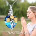 wholesale 925 Sterling Silver Heart-Shaped Sunflower Urn Keepsake Locket Necklace with Blue Crystal and Funnel Gift Set-0-2