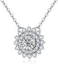 wholesale 925 Sterling Silver Platinum Cubic Zirconia Flower Halo Pendant Necklace 1ct AAA+ Quality-0-0