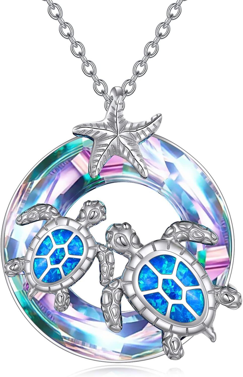 Sterling Silver Crystal Turtle Necklace for Women-Purple-2