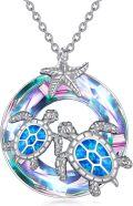wholesale 925 Sterling Silver Blue Opal Sea Turtles Pendant Necklace for Women-0-6