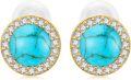wholesale Gold-Plated 925 Sterling Silver Round Blue Stone Stud Earrings with White CZ Accents-0-0