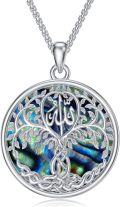 wholesale 925 Sterling Silver Tree of Life Round Pendant with Abalone Shell Inlay and Arabic Calligraphy for Men Women - Islamic Muslim s-0-0