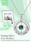 TOUPOP S925 Sterling Silver White Gold Plated Birthstone Compass Cremation Urn Pendant Necklace-0-1