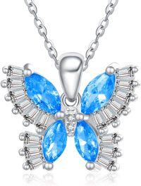 wholesale 925 Sterling Silver Birthstone Butterfly Necklace for Women-12-Dec-Topaz Blue