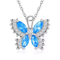 wholesale 925 Sterling Silver Birthstone Butterfly Necklace for Women-12-Dec-Topaz Blue