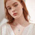 wholesale 925 Sterling Silver Heart-Shaped Blue Stone Cross Pendant Necklace for Women and Girls-0-4