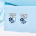 wholesale 925 Sterling Silver Blue Heart CZ Bow Stud Dangle Earrings for Women-0-2