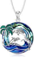 wholesale TOUPOP Dolphin Gifts For Women Sterling Silver Dolphin Pendant Necklace With Crystal Plam Tree Pendant Dolphin Jewelry Gifts For Women Her -0-0