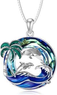 wholesale TOUPOP Dolphin Gifts For Women Sterling Silver Dolphin Pendant Necklace With Crystal Plam Tree Pendant Dolphin Jewelry Gifts For Women Her -undefined