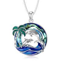 TOUPOP Sterling Silver Crystal Dolphin Palm Tree Pendant Necklace-undefined