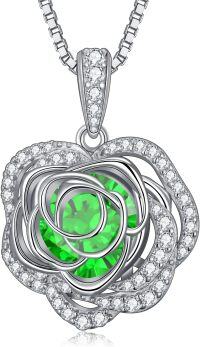 wholesale  Sterling Silver 12 Birthstone Rose Pendant Necklace Mother s Day Gift -5-May-Emerald
