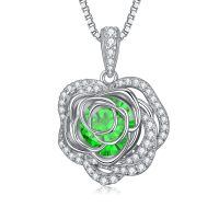 wholesale 925 Sterling Silver 12 Birthstone Rose Pendant Necklace Mother s Day Gift-5-May-Emerald