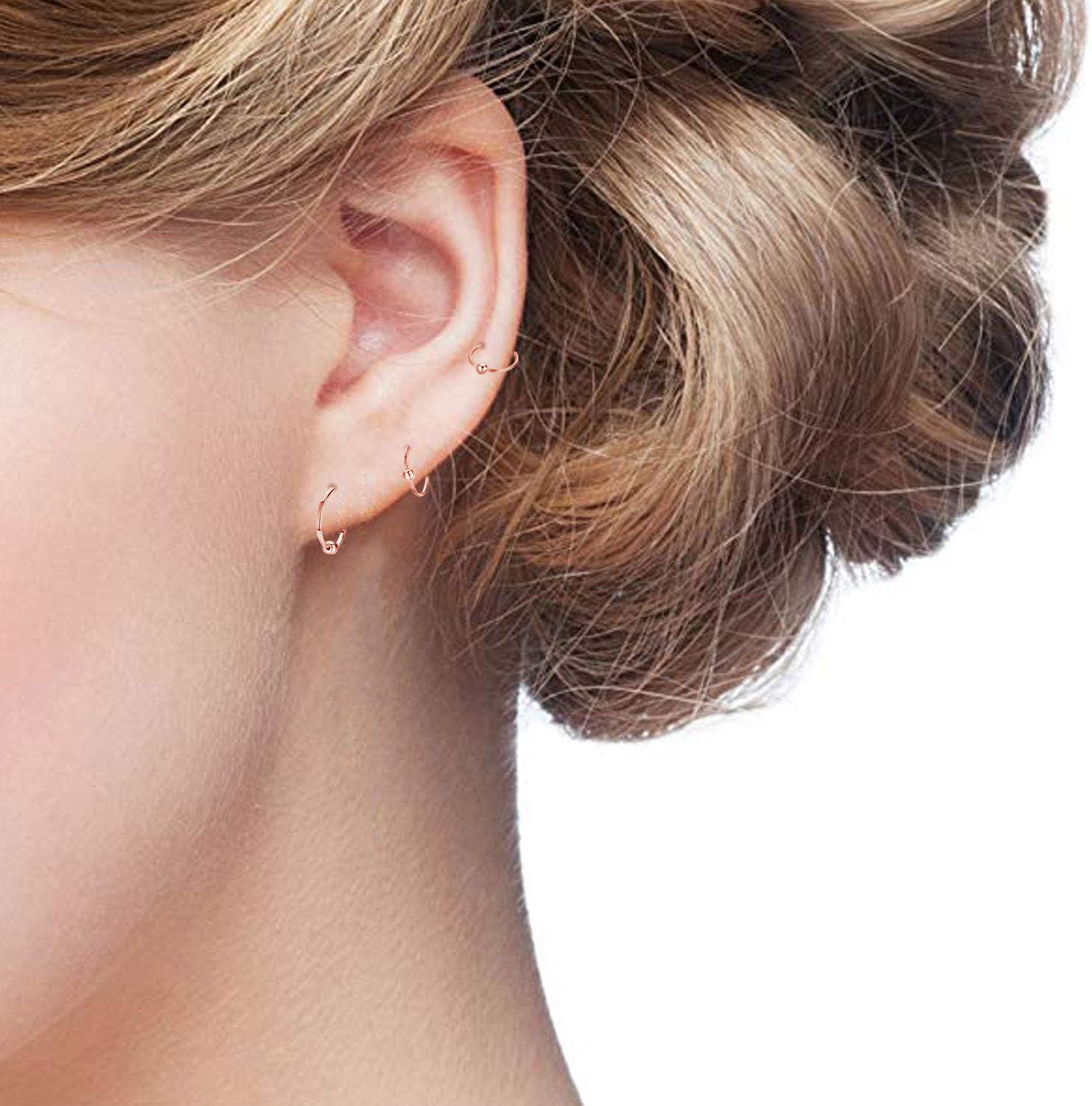 wholesale Rose Gold 925 Sterling Silver Small Ball Studs Minimalist Hoops 6 Pairs Set-0-2