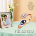 TOUPOP Sterling Silver Sapphire Evil Eye Hamsa Hand Adjustable Ring-0-2