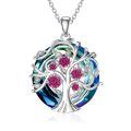 TOUPOP Sterling Silver Ruby Tree Of Life Necklace Birthday Jewelry Gift-0-0