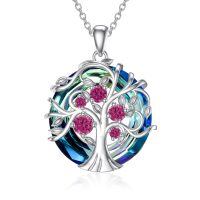 TOUPOP Sterling Silver Ruby Tree Of Life Necklace Birthday Jewelry Gift-undefined