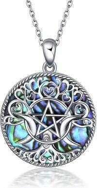 wholesale 925 Sterling Silver Abalone Shell Triple Moon Goddess Pentagram Pendant Necklace-A-Abalone Triple Moon Necklace