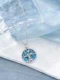 wholesale 925 Sterling Silver Tree of Life Turquoise Stone Pendant Necklace for Women Girls-0-4
