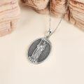 wholesale 925 Sterling Silver Santa Muerte Saint Death Skull Scythe Oval Pendant Necklace-0-3