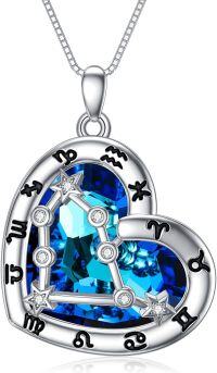 wholesale 925 Sterling Silver Blue Crystal Heart Zodiac Constellation Pendant Necklace-Capricorn(12.22-1.19)